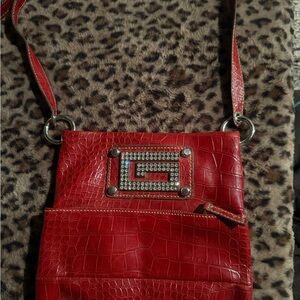 Guess Red Croc-Embossed Shoulder Bag